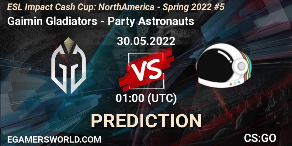 Pronósticos Gaimin Gladiators - Party Astronauts. 30.05.2022 at 01:00. ESL Impact Cash Cup: North America - Spring 2022 #5 - Counter-Strike (CS2)