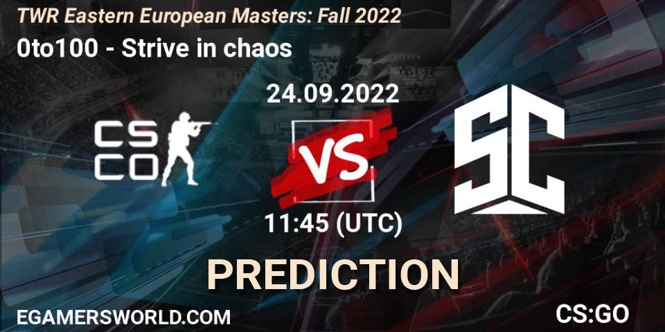 Pronósticos 0to100 - Strive in chaos. 24.09.2022 at 12:00. TWR Eastern European Masters: Fall 2022 - Counter-Strike (CS2)