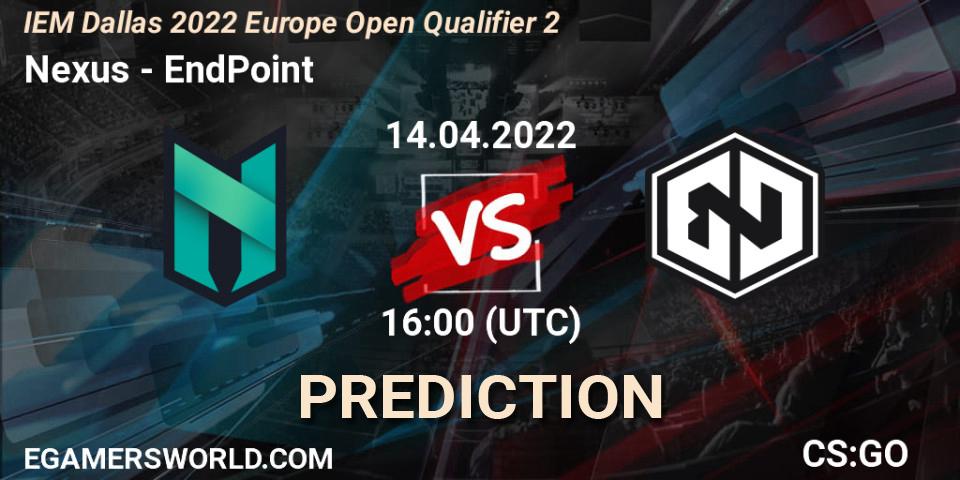 Pronósticos Nexus - EndPoint. 14.04.2022 at 16:00. IEM Dallas 2022 Europe Open Qualifier 2 - Counter-Strike (CS2)