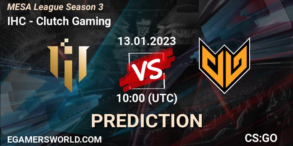 Pronósticos IHC - Clutch Gaming. 18.01.2023 at 03:00. MESA League Season 3 - Counter-Strike (CS2)