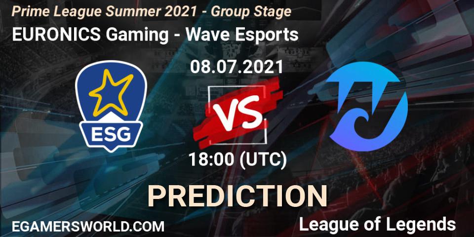 Pronósticos EURONICS Gaming - Wave Esports. 08.07.21. Prime League Summer 2021 - Group Stage - LoL
