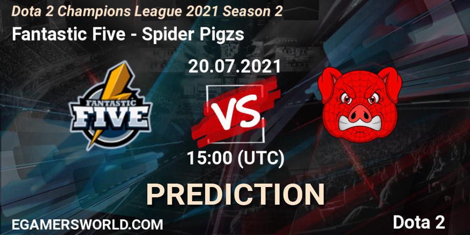 Pronósticos Fantastic Five - Spider Pigzs. 20.07.2021 at 15:05. Dota 2 Champions League 2021 Season 2 - Dota 2