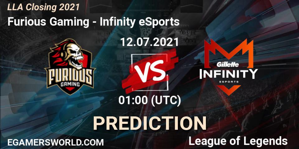 Pronósticos Furious Gaming - Infinity eSports. 12.07.2021 at 01:00. LLA Closing 2021 - LoL