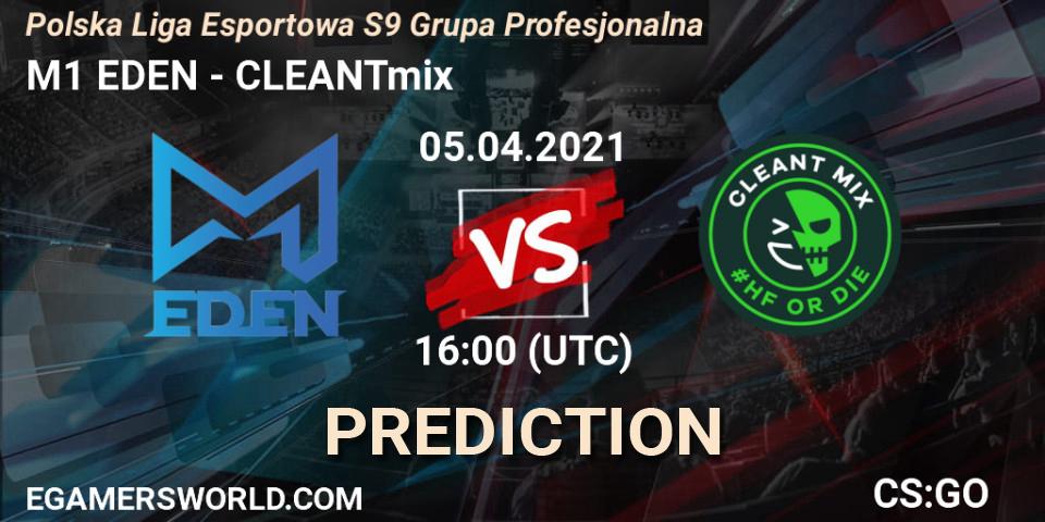 Pronósticos M1 EDEN - CLEANTmix. 05.04.2021 at 16:00. Polska Liga Esportowa S9 Grupa Profesjonalna - Counter-Strike (CS2)