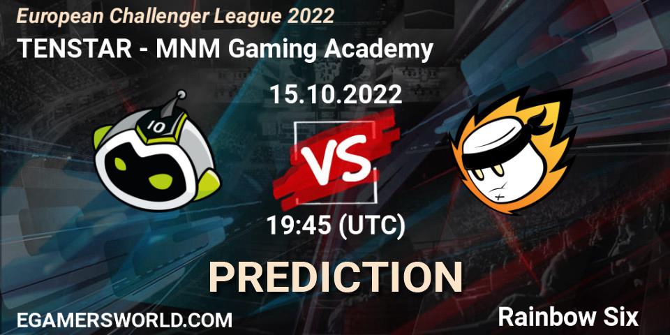 Pronósticos TENSTAR - MNM Gaming Academy. 15.10.2022 at 19:45. European Challenger League 2022 - Rainbow Six