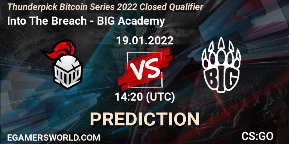 Pronósticos Into The Breach - BIG Academy. 19.01.2022 at 14:20. Thunderpick Bitcoin Series 2022 Closed Qualifier - Counter-Strike (CS2)