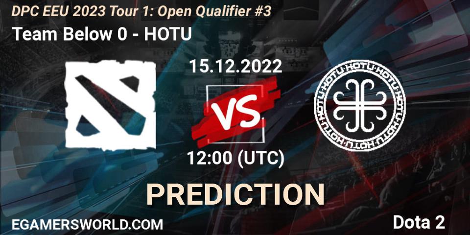 Pronósticos Team Below 0 - HOTU. 15.12.2022 at 12:00. DPC EEU 2023 Tour 1: Open Qualifier #3 - Dota 2