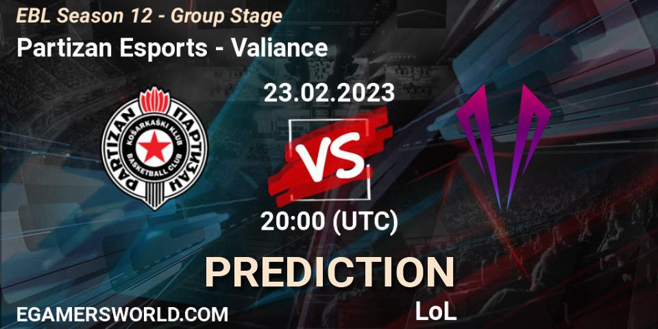Pronósticos Partizan Esports - Valiance. 23.02.23. EBL Season 12 - Group Stage - LoL
