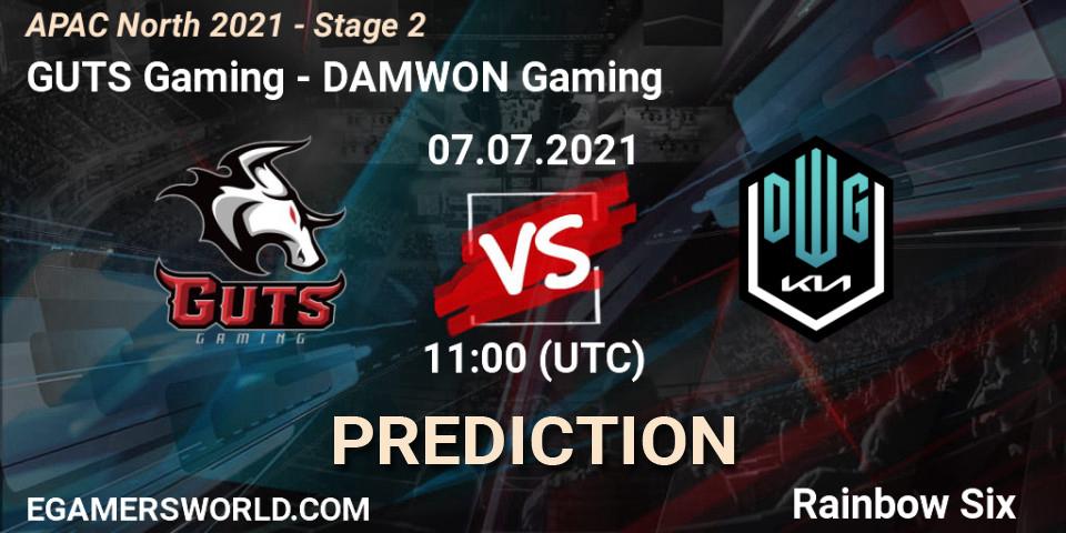Pronósticos GUTS Gaming - DAMWON Gaming. 07.07.2021 at 11:00. APAC North 2021 - Stage 2 - Rainbow Six