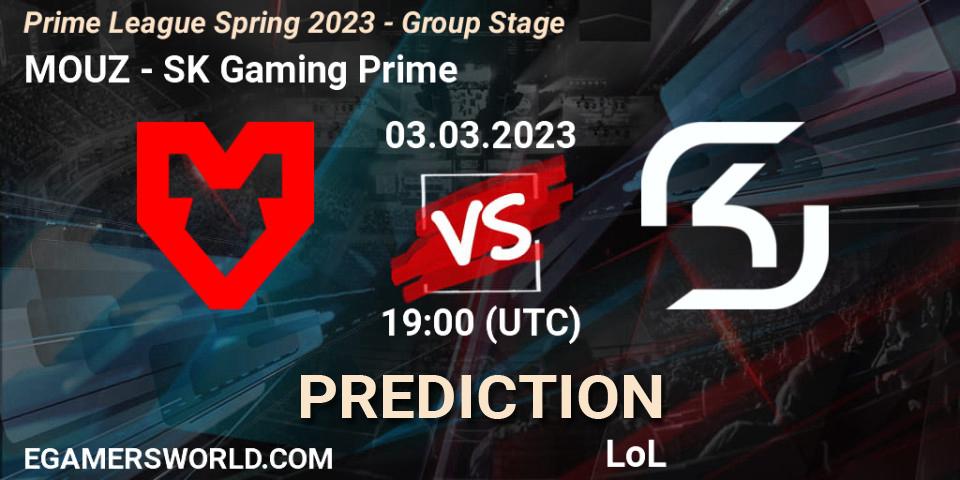 Pronósticos MOUZ - SK Gaming Prime. 03.03.23. Prime League Spring 2023 - Group Stage - LoL