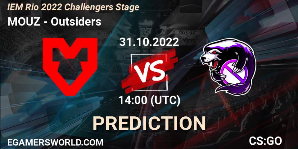 Pronósticos MOUZ - Outsiders. 31.10.2022 at 14:00. IEM Rio 2022 Challengers Stage - Counter-Strike (CS2)