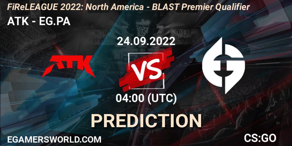 Pronósticos ATK - EG.PA. 24.09.2022 at 04:00. FiReLEAGUE 2022: North America - BLAST Premier Qualifier - Counter-Strike (CS2)