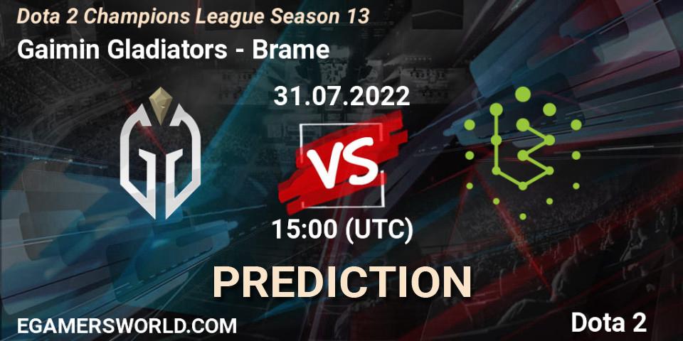 Pronósticos Gaimin Gladiators - Brame. 31.07.2022 at 15:08. Dota 2 Champions League Season 13 - Dota 2
