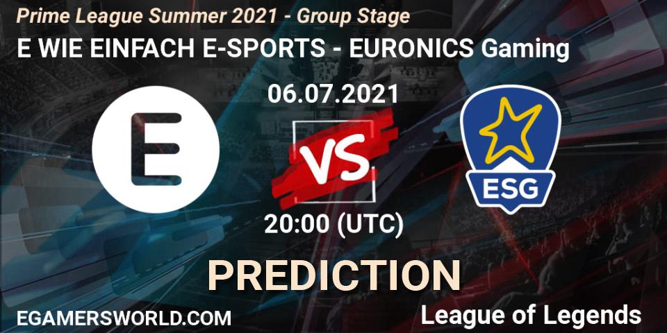 Pronósticos E WIE EINFACH E-SPORTS - EURONICS Gaming. 06.07.21. Prime League Summer 2021 - Group Stage - LoL