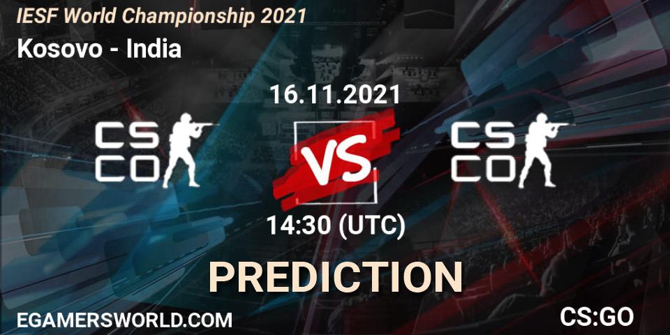Pronósticos Team Kosovo - Team India. 16.11.2021 at 14:45. IESF World Championship 2021 - Counter-Strike (CS2)
