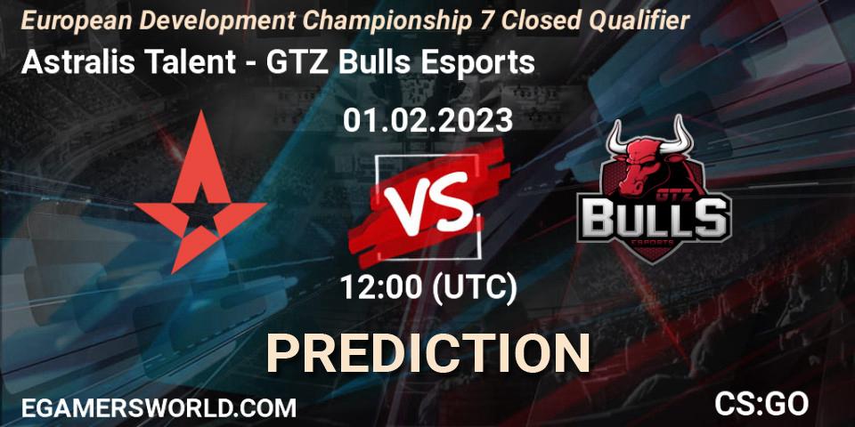 Pronósticos Astralis Talent - GTZ Bulls Esports. 01.02.23. European Development Championship 7 Closed Qualifier - CS2 (CS:GO)
