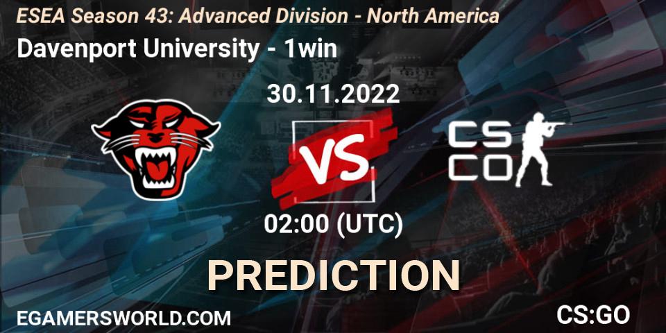 Pronósticos Davenport University - 1win. 04.12.22. ESEA Season 43: Advanced Division - North America - CS2 (CS:GO)