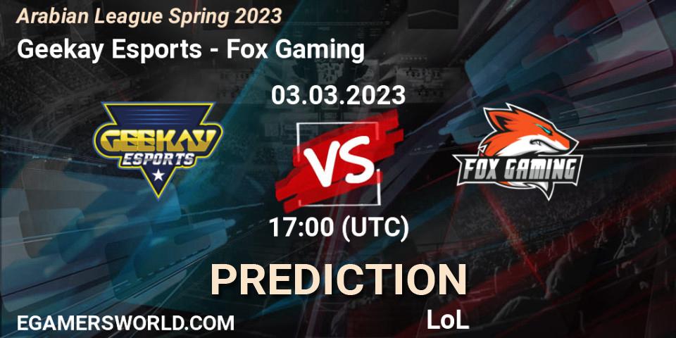 Pronósticos Geekay Esports - Fox Gaming. 10.02.23. Arabian League Spring 2023 - LoL