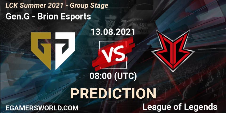 Pronósticos Gen.G - Brion Esports. 13.08.2021 at 08:00. LCK Summer 2021 - Group Stage - LoL