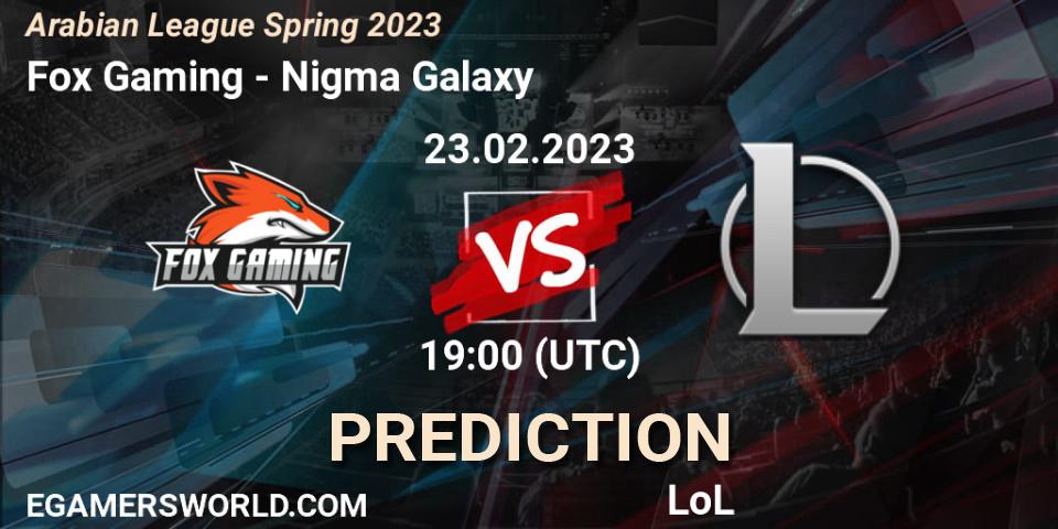 Pronósticos Fox Gaming - Nigma Galaxy MENA. 03.02.2023 at 19:00. Arabian League Spring 2023 - LoL