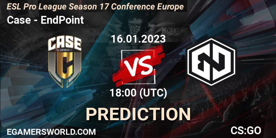 Pronósticos Case - EndPoint. 16.01.2023 at 18:00. ESL Pro League Season 17 Conference Europe - Counter-Strike (CS2)