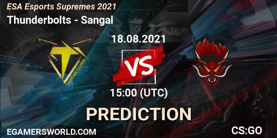 Pronósticos Thunderbolts - Sangal. 18.08.2021 at 15:10. ESA Esports Supremes 2021 - Counter-Strike (CS2)
