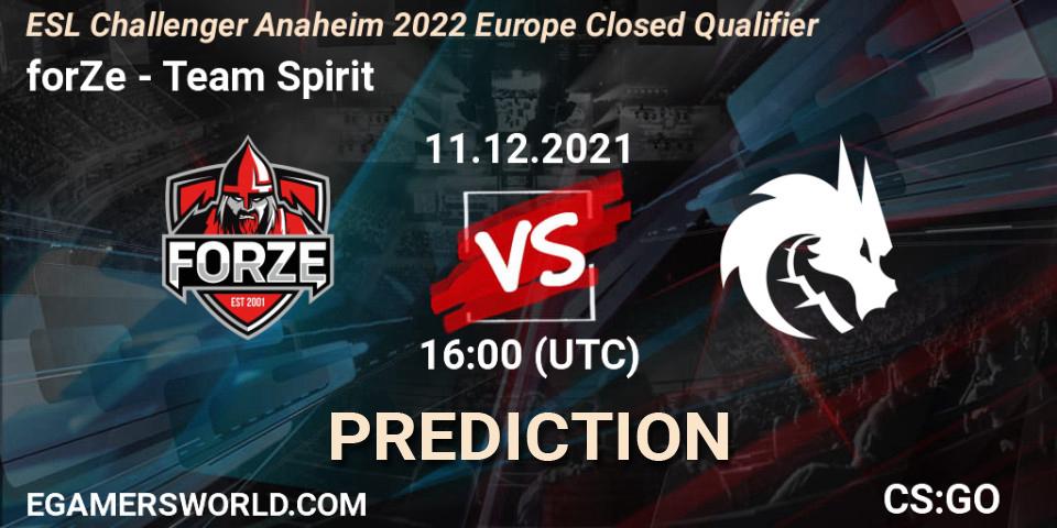 Pronósticos forZe - Team Spirit. 11.12.21. ESL Challenger Anaheim 2022 Europe Closed Qualifier - CS2 (CS:GO)