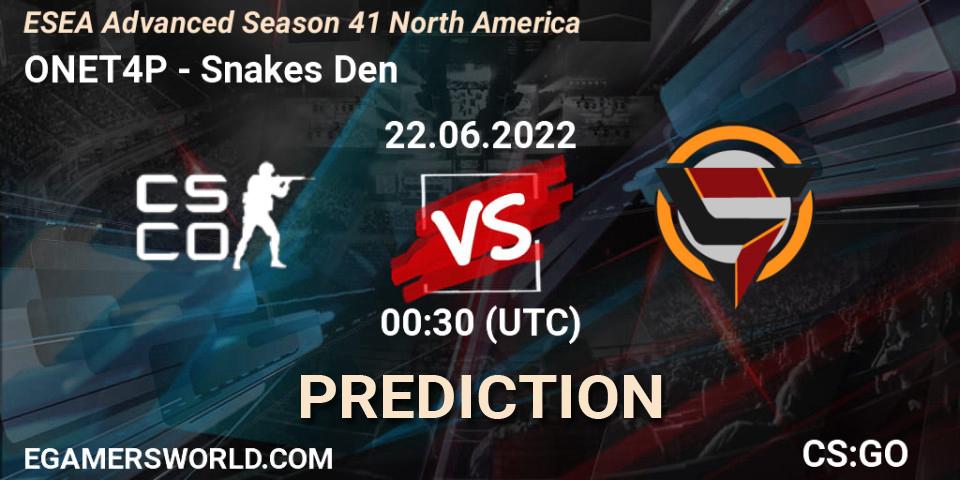 Pronósticos ONET4P - Snakes Den. 22.06.22. ESEA Advanced Season 41 North America - CS2 (CS:GO)