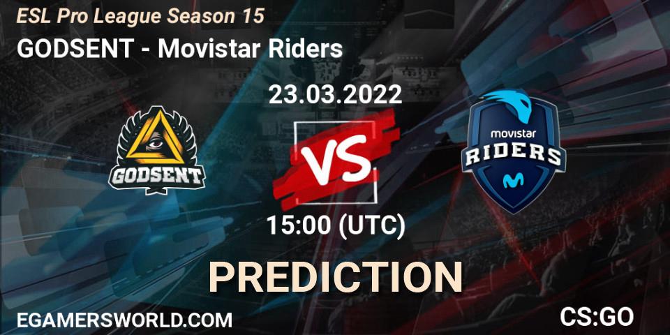 Pronósticos GODSENT - Movistar Riders. 23.03.2022 at 15:00. ESL Pro League Season 15 - Counter-Strike (CS2)