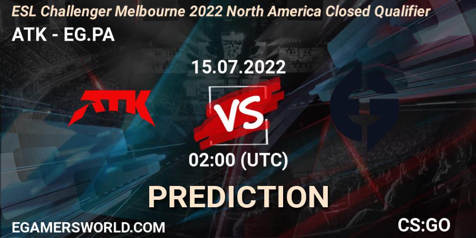 Pronósticos ATK - EG.PA. 15.07.2022 at 02:00. ESL Challenger Melbourne 2022 North America Closed Qualifier - Counter-Strike (CS2)