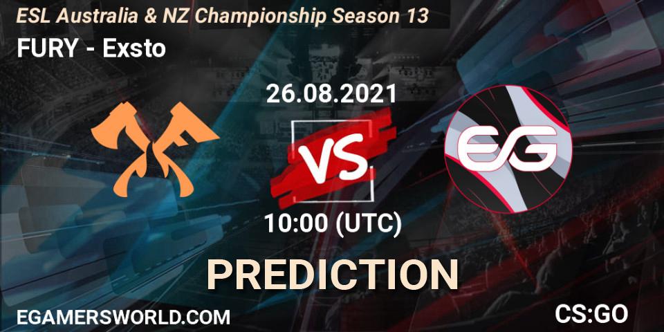 Pronósticos FURY - Exsto. 26.08.21. ESL Australia & NZ Championship Season 13 - CS2 (CS:GO)