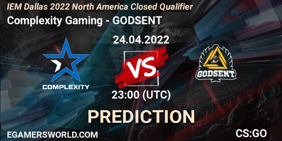 Pronósticos Complexity Gaming - GODSENT. 24.04.2022 at 23:00. IEM Dallas 2022 North America Closed Qualifier - Counter-Strike (CS2)
