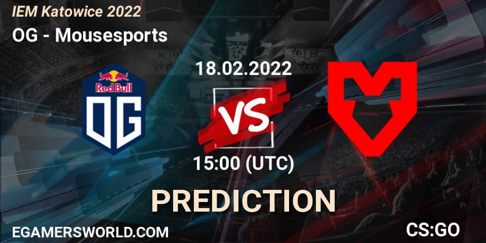 Pronósticos OG - Mousesports. 18.02.2022 at 15:25. IEM Katowice 2022 - Counter-Strike (CS2)