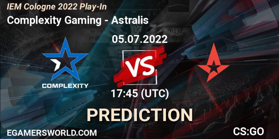 Pronósticos Complexity Gaming - Astralis. 05.07.2022 at 18:20. IEM Cologne 2022 Play-In - Counter-Strike (CS2)