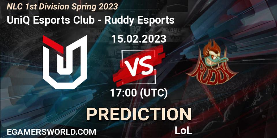 Pronósticos UniQ Esports Club - Ruddy Esports. 15.02.2023 at 17:00. NLC 1st Division Spring 2023 - LoL