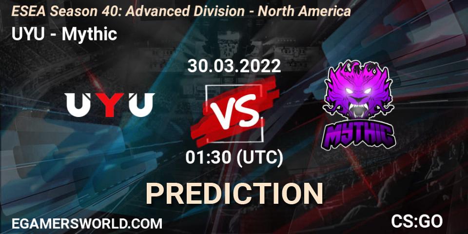 Pronósticos UYU - Mythic. 30.03.2022 at 01:15. ESEA Season 40: Advanced Division - North America - Counter-Strike (CS2)