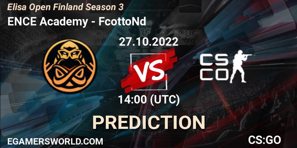 Pronósticos ENCE Academy - FcottoNd. 27.10.2022 at 14:00. Elisa Open Suomi Season 3 - Counter-Strike (CS2)