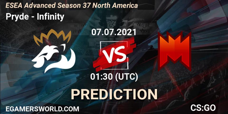 Pronósticos Pryde - Infinity. 07.07.2021 at 01:30. ESEA Season 37: Advanced Division - North America - Counter-Strike (CS2)