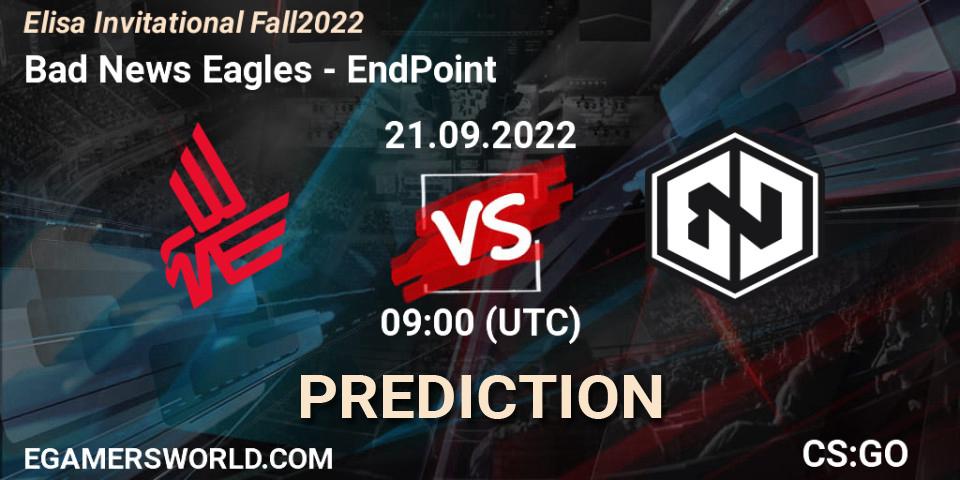 Pronósticos Bad News Eagles - EndPoint. 21.09.2022 at 09:00. Elisa Invitational Fall 2022 - Counter-Strike (CS2)