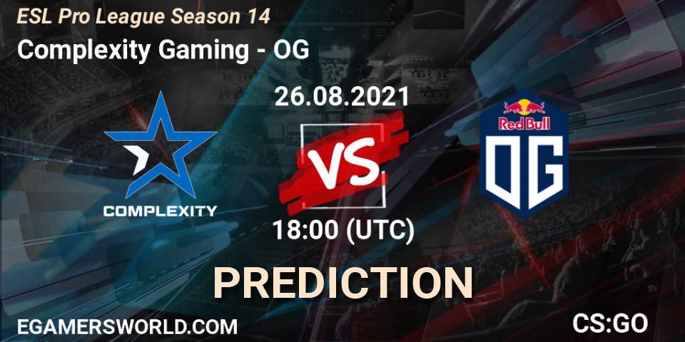 Pronósticos Complexity Gaming - OG. 26.08.2021 at 18:00. ESL Pro League Season 14 - Counter-Strike (CS2)