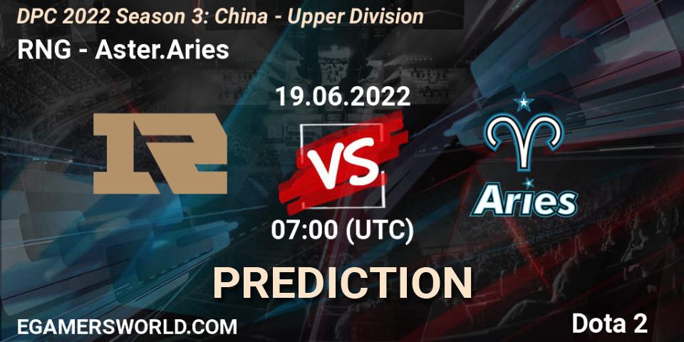 Pronósticos RNG - Aster.Aries. 19.06.2022 at 06:58. DPC 2021/2022 China Tour 3: Division I - Dota 2