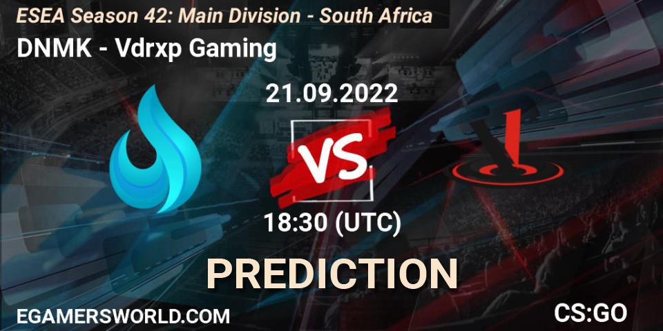 Pronósticos DNMK - Vdrxp Gaming. 22.09.2022 at 18:00. ESEA Season 42: Main Division - South Africa - Counter-Strike (CS2)