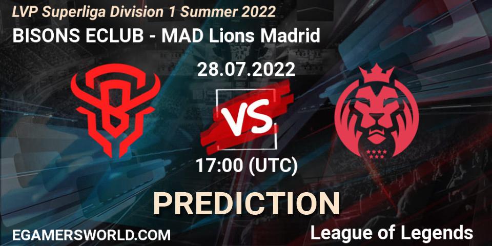 Pronósticos BISONS ECLUB - MAD Lions Madrid. 28.07.22. LVP Superliga Division 1 Summer 2022 - LoL