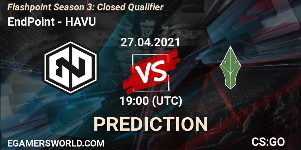 Pronósticos EndPoint - HAVU. 27.04.2021 at 19:00. Flashpoint Season 3: Closed Qualifier - Counter-Strike (CS2)
