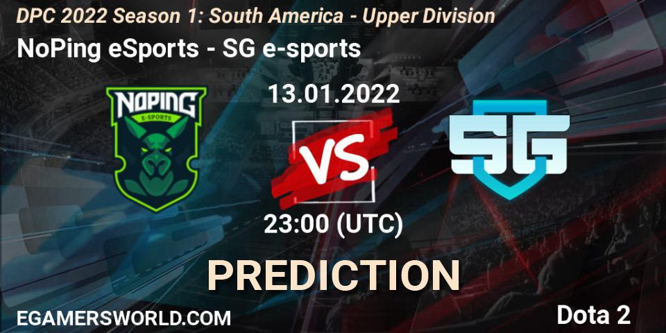 Pronósticos NoPing eSports - SG e-sports. 13.01.2022 at 23:36. DPC 2022 Season 1: South America - Upper Division - Dota 2