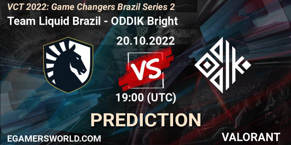 Pronósticos Team Liquid Brazil - ODDIK Bright. 20.10.2022 at 18:40. VCT 2022: Game Changers Brazil Series 2 - VALORANT
