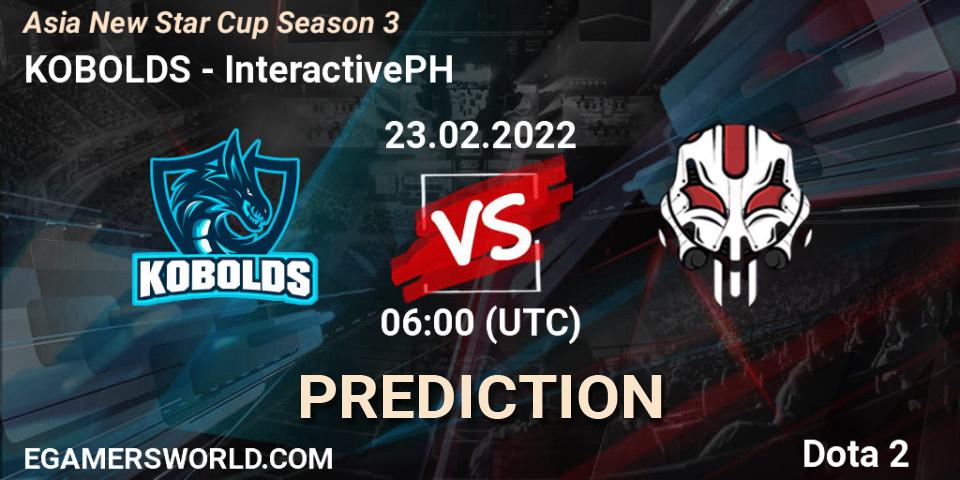 Pronósticos KOBOLDS - InteractivePH. 23.02.2022 at 10:29. Asia New Star Cup Season 3 - Dota 2