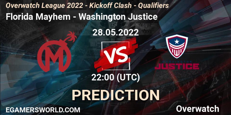 Pronósticos Florida Mayhem - Washington Justice. 28.05.2022 at 22:45. Overwatch League 2022 - Kickoff Clash - Qualifiers - Overwatch