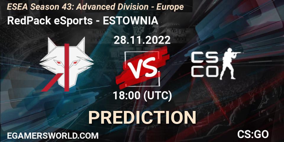 Pronósticos RedPack eSports - ESTOWNIA. 28.11.22. ESEA Season 43: Advanced Division - Europe - CS2 (CS:GO)