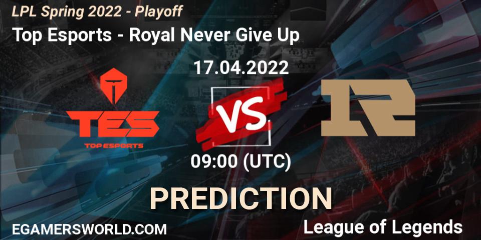 Pronósticos Top Esports - Royal Never Give Up. 17.04.22. LPL Spring 2022 - Playoff - LoL